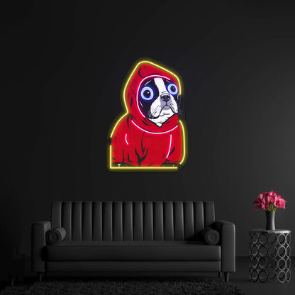 Boston Terrier In A Red Hoodie Artwork Led Neon Sign