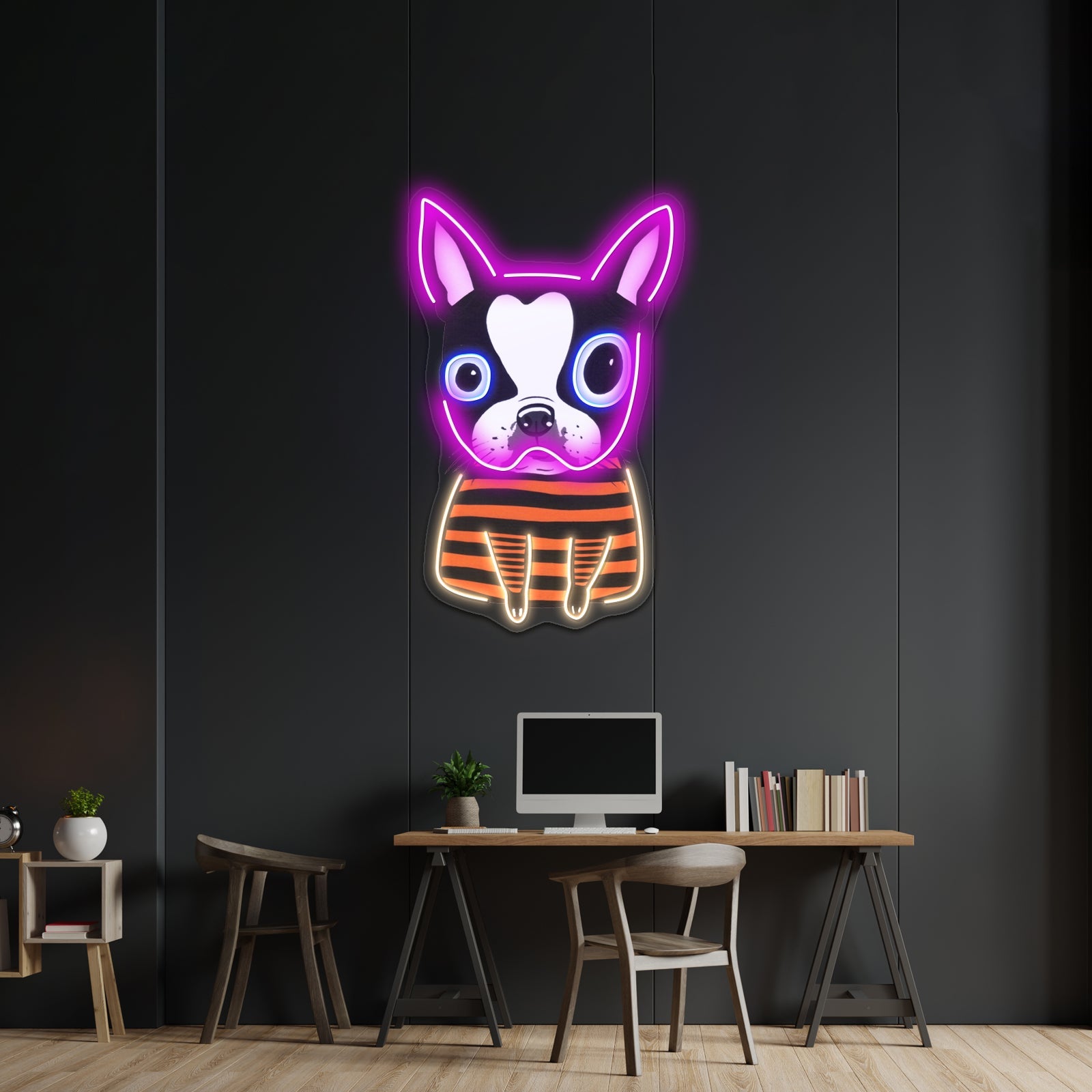 Boston Terrier Striped Artwork Led Neon Sign - Shineneon
