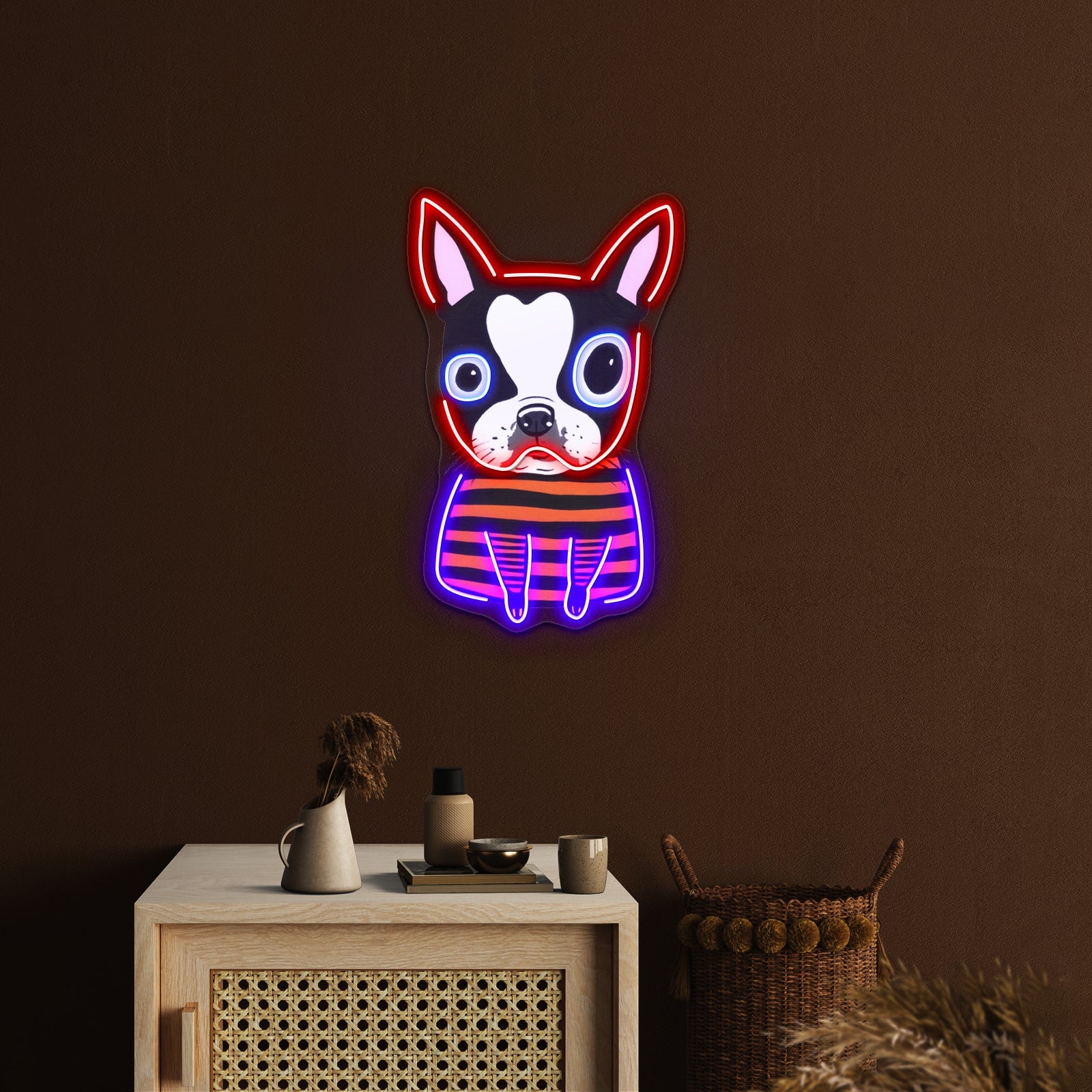 Boston Terrier Striped Artwork Led Neon Sign - Shineneon