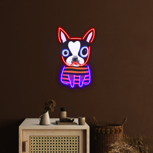 Boston Terrier Striped Artwork Led Neon Sign