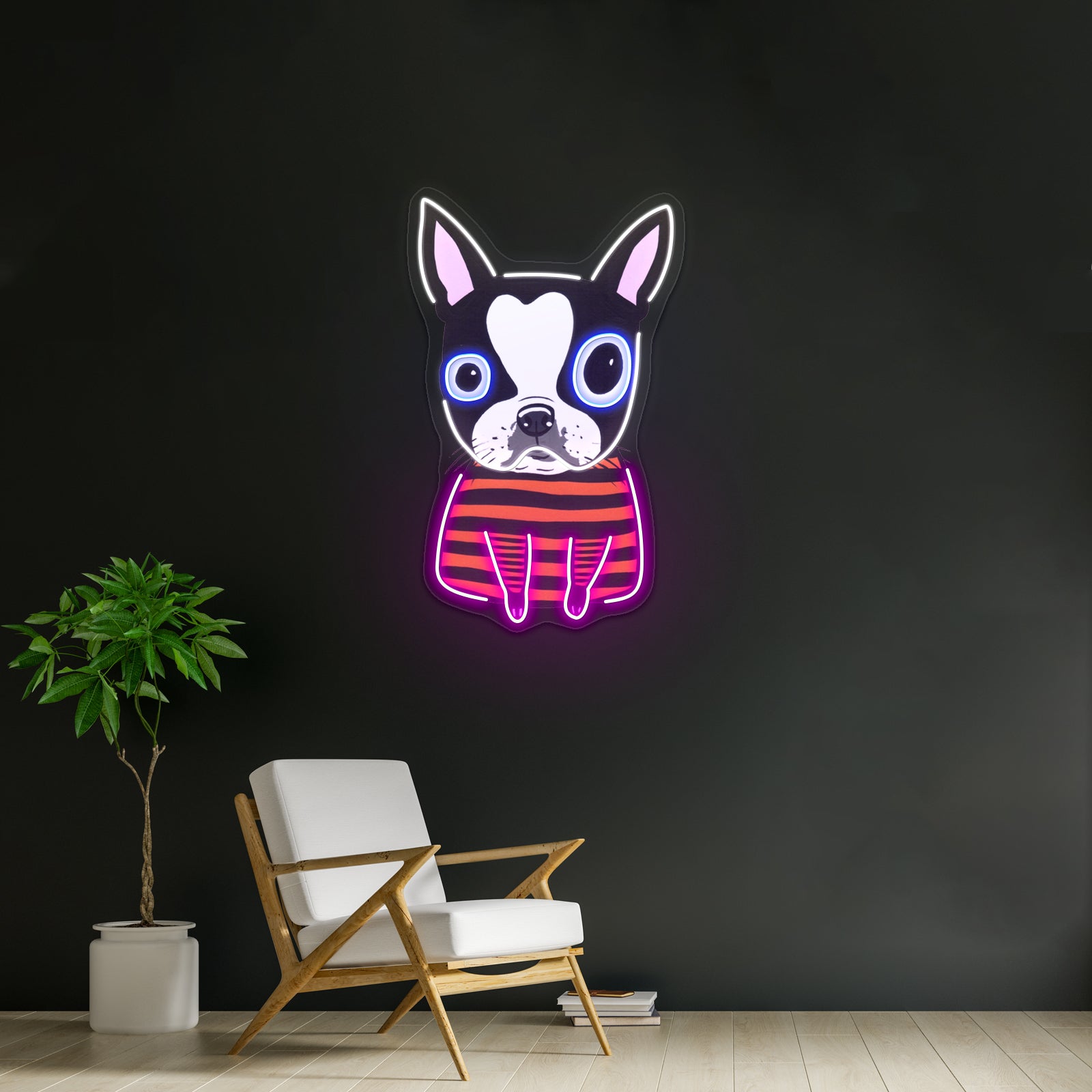 Boston Terrier Striped Artwork Led Neon Sign