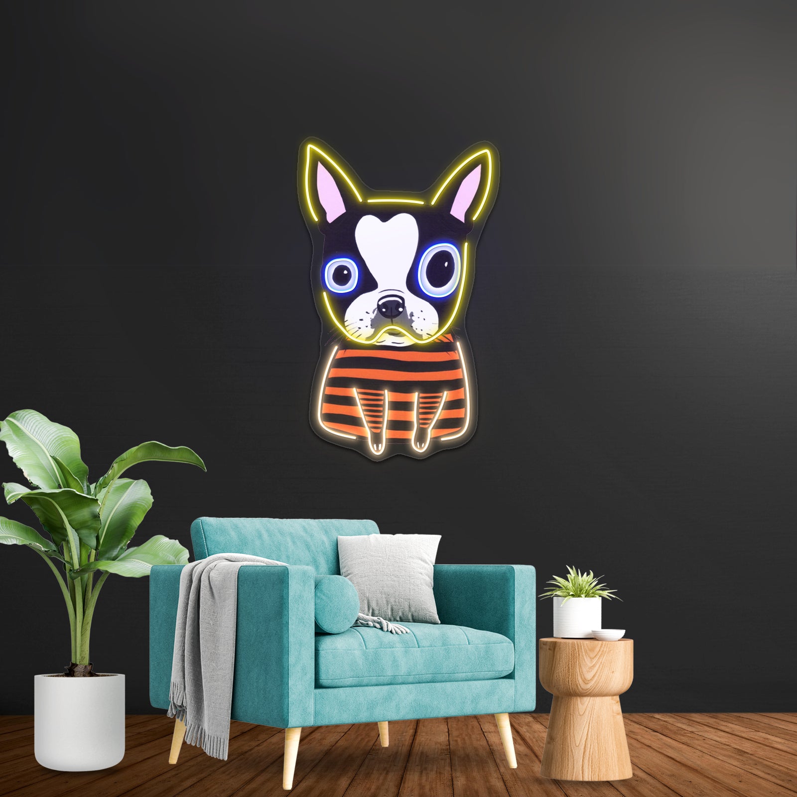 Boston Terrier Striped Artwork Led Neon Sign