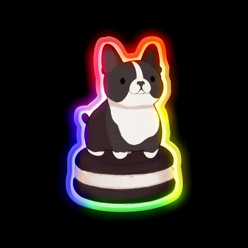 Boston Terrier Whoopie Pie Snack Food Led Neon Sign Rgb Color - LED neon sign close-up detail