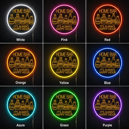 Bottles Happy Hour Neon Sign LED Neon Sign color grid