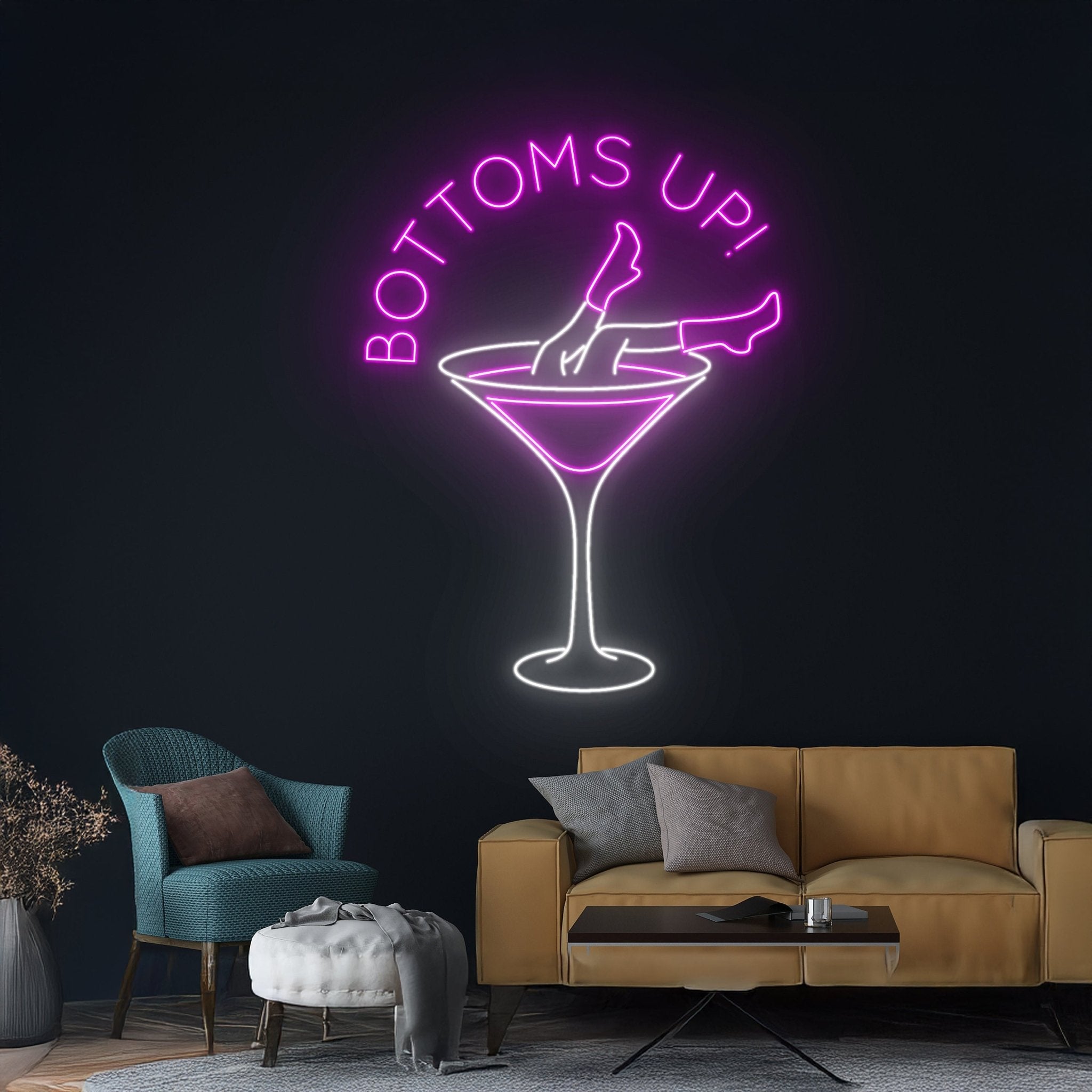Bottoms Up Cowgirl Boots Martini Led Sign - Shineneon