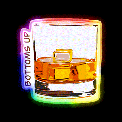 Bottoms Up Whiskey Drink Bar Led Neon Sign Rgb Color