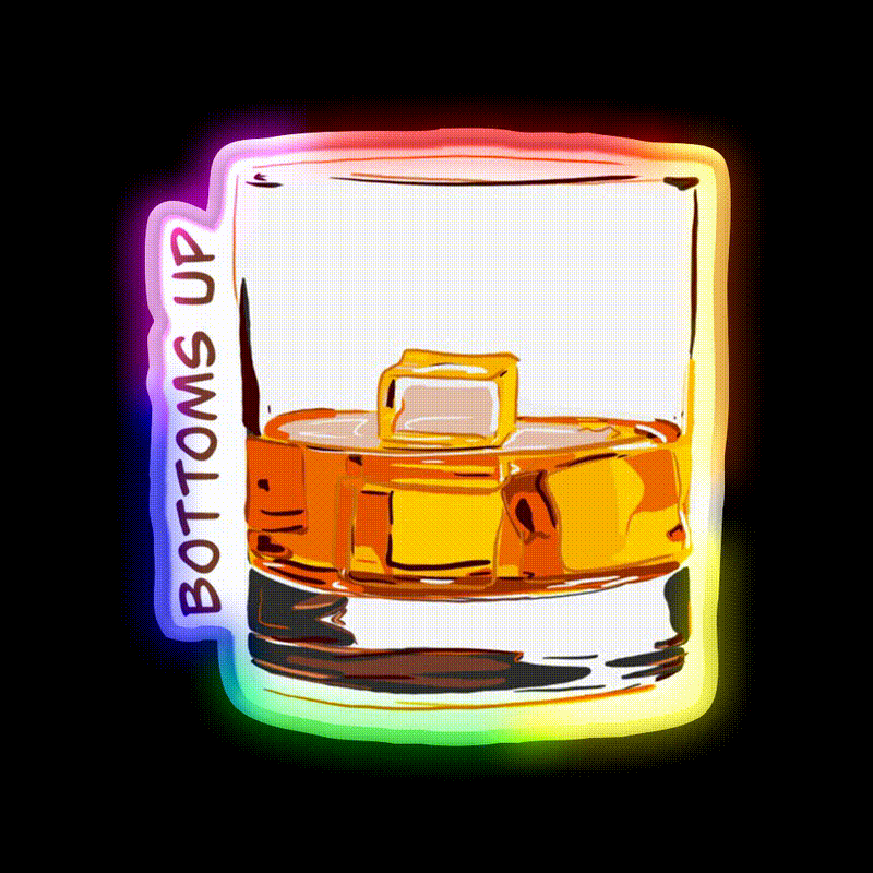 Bottoms Up Whiskey Drink Bar Led Neon Sign Rgb Color