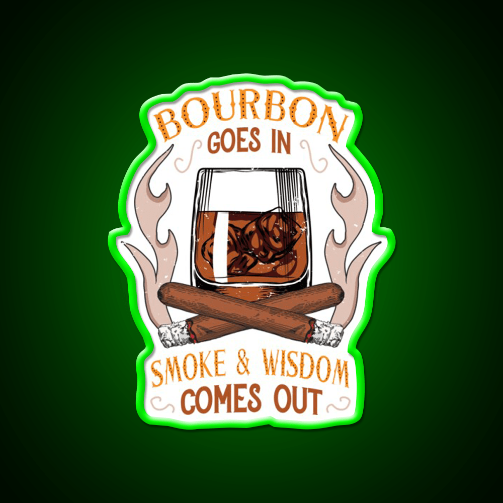 Bourbon And Cigars Quote Vintage Art Whiskey Drink Bar Led Neon Sign Rgb Color - Shineneon