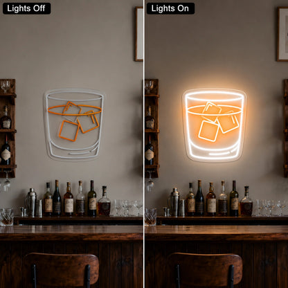 Bourbon Glass Neon Sign LED Neon Sign day and night comparison