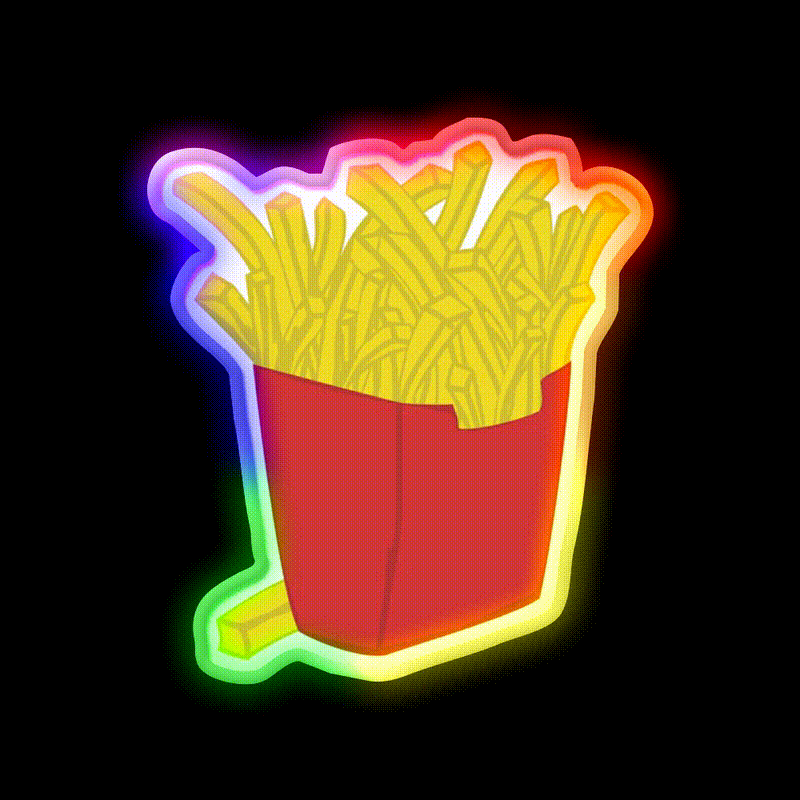 Box Of Fries Fast Food Led Neon Sign For Burger Place Rgb Color