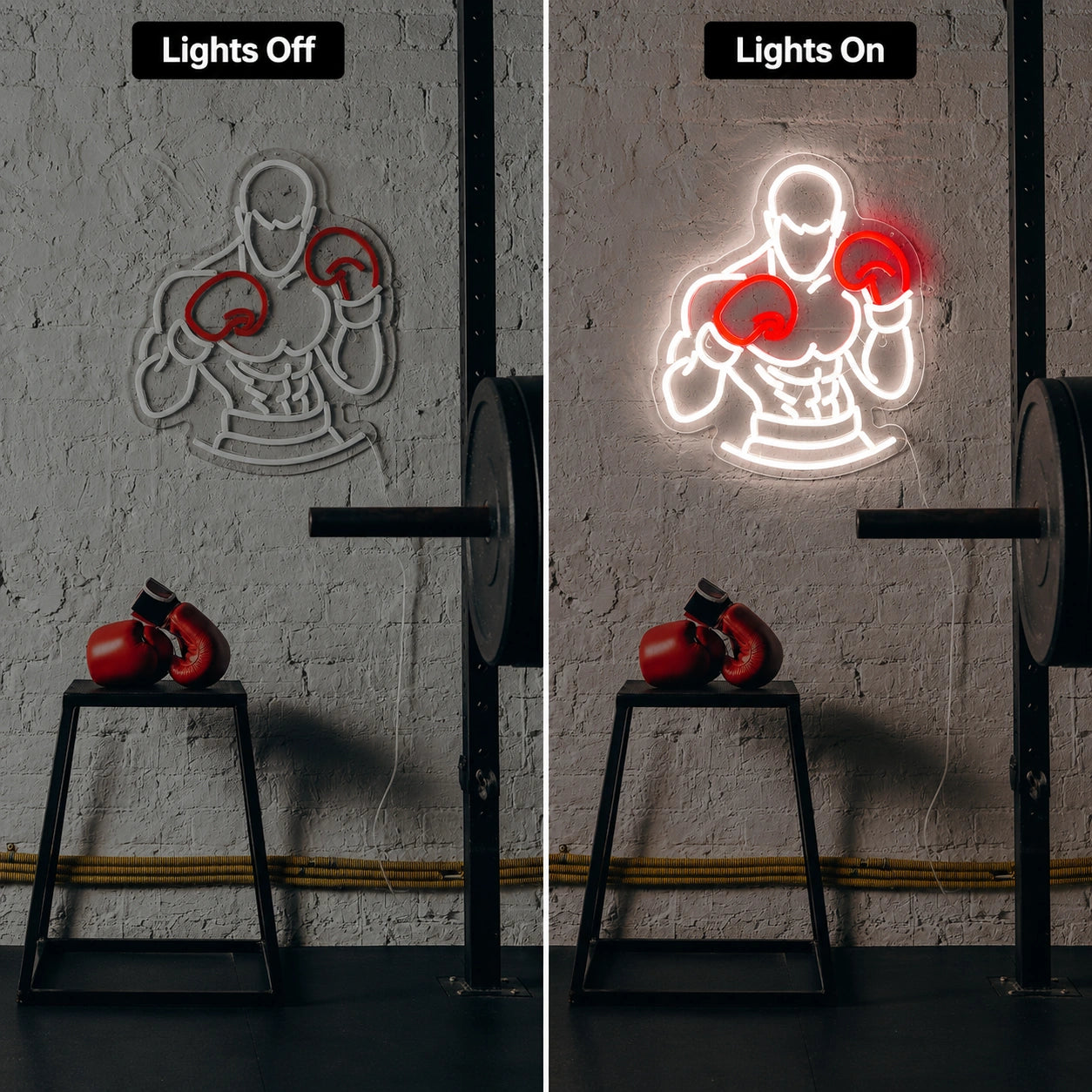 Boxer Wall Neon Sign LED Neon Sign day and night comparison