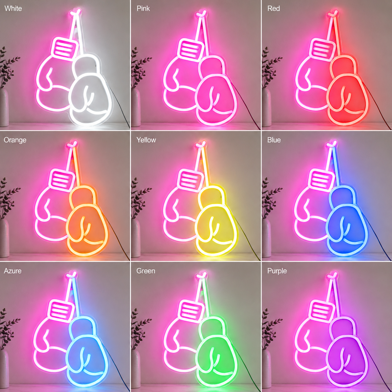 Boxing Glove Sports Room LED Neon Sign color grid