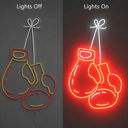 Boxing Gloves Bow Neon Sign LED Neon Sign day and night comparison