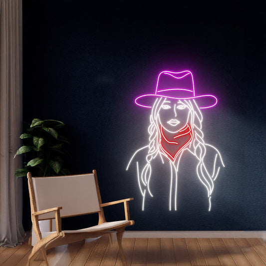 Braided Hair Cowgirl Led Sign Western Woman Led Light