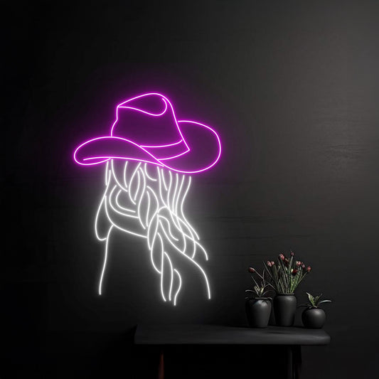 Braided Hair Cowgirl Led Sign Woman Room Wall Decor