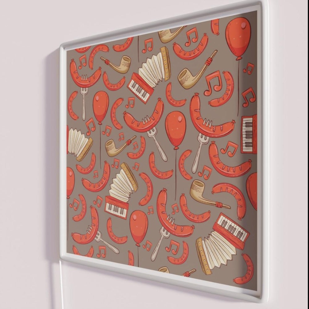 Bratwurst And Music Oktoberfest Dark Chocolate Led Neon Sign