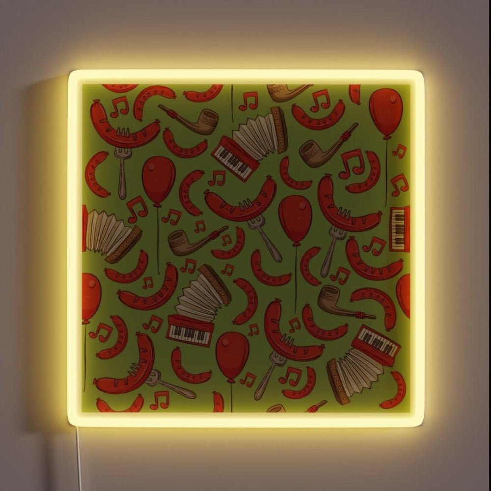 Bratwurst And Music Oktoberfest Key Lime Rgb Led Neon Sign - Shineneon