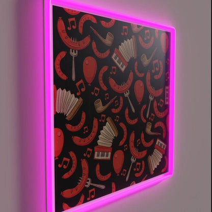 Bratwurst And Music Oktoberfest Pattern Black Rgb Led Neon Sign - Shineneon
