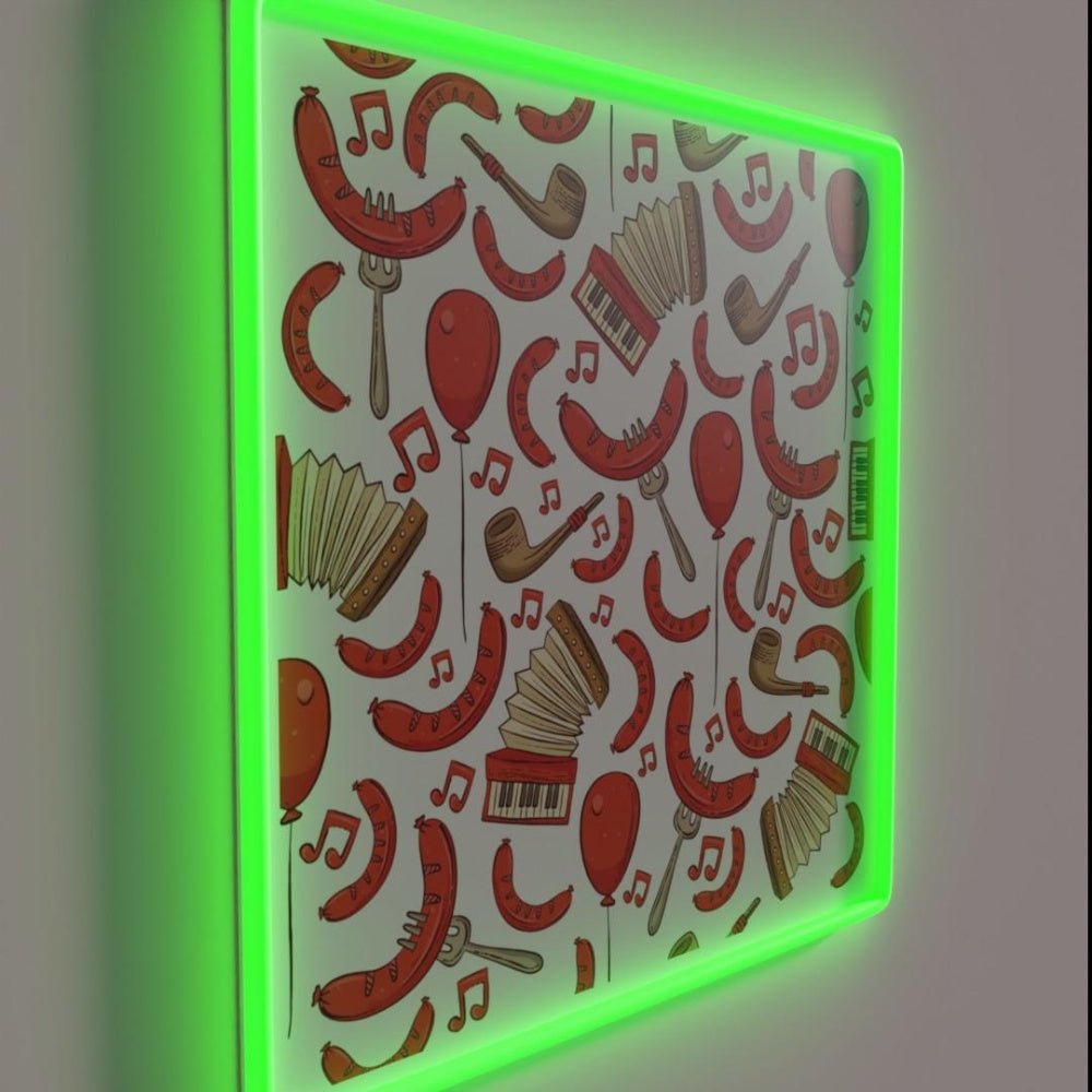 Bratwurst And Music Oktoberfest Patternn White Rgb Led Neon Sign - Shineneon