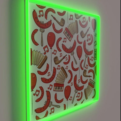 Bratwurst And Music Oktoberfest Patternn White Rgb Led Neon Sign - Shineneon