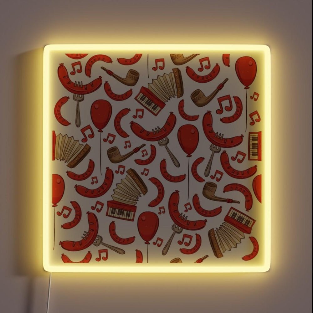 Bratwurst And Music Oktoberfest Patternn White Rgb Led Neon Sign - Shineneon