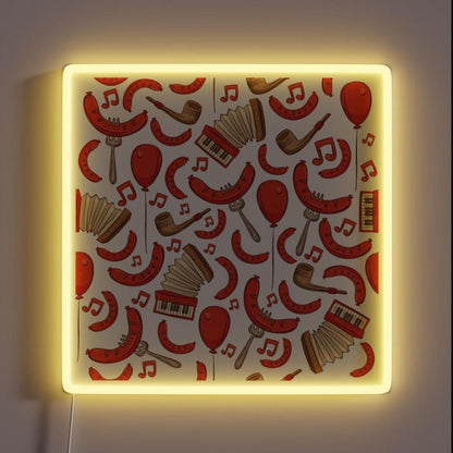 Bratwurst And Music Oktoberfest Patternn White Rgb Led Neon Sign - Shineneon