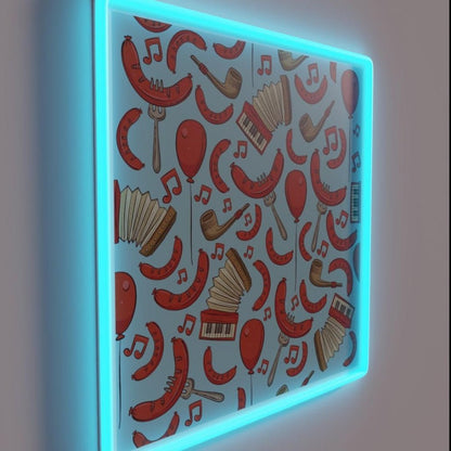 Bratwurst And Music Oktoberfest Sky Blue Rgb Led Neon Sign - Shineneon