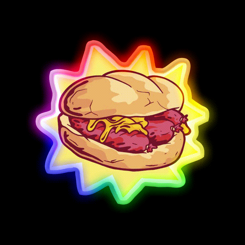 Bratwurst Snack Food Led Neon Sign Rgb Color - LED neon sign close-up detail