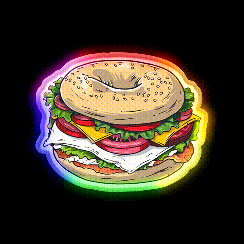 Breakfast Bagel Sandwich Snack Food Led Neon Sign Rgb Color - LED neon sign close-up detail
