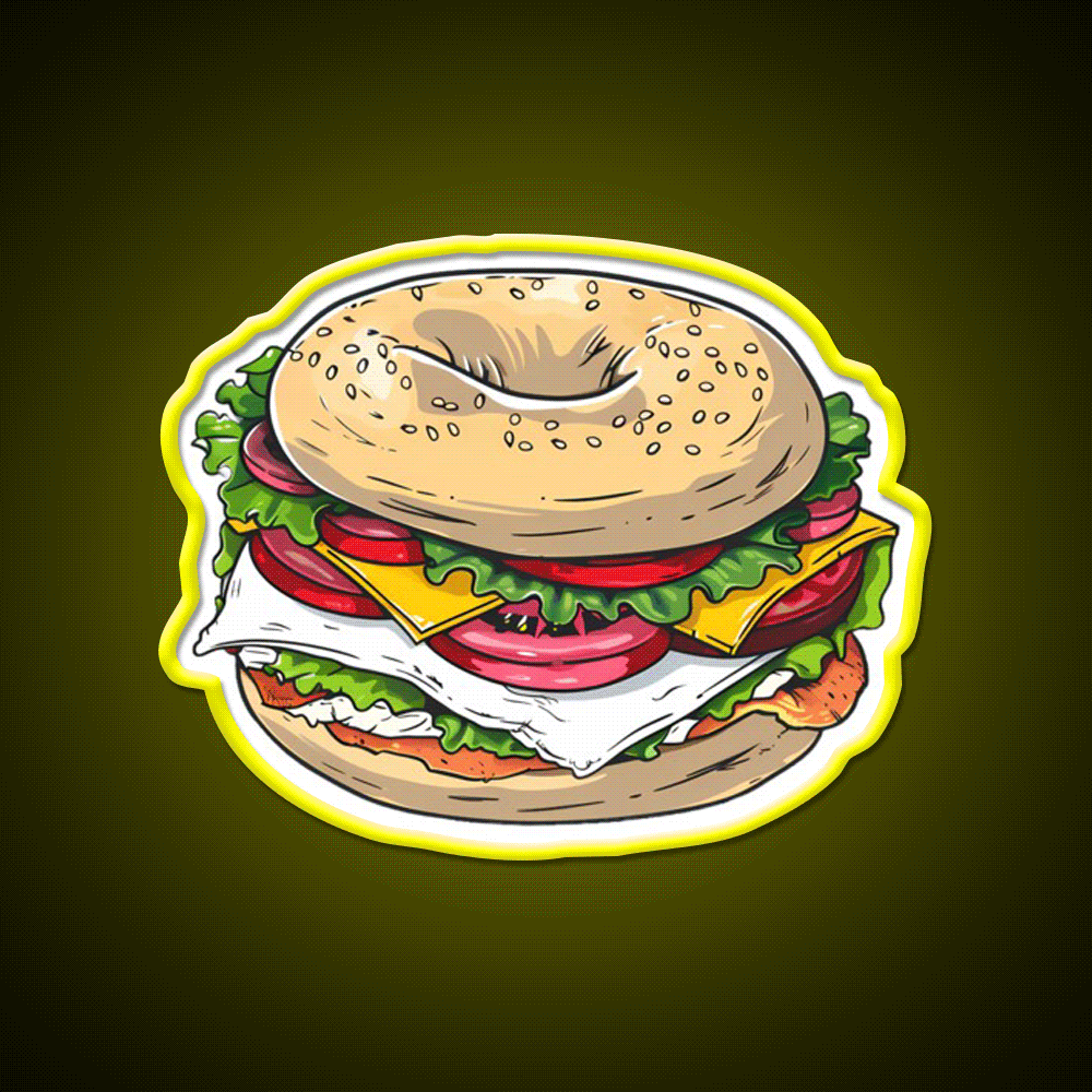 Breakfast Bagel Sandwich Snack Food Led Neon Sign Rgb Color - Custom LED neon sign front view