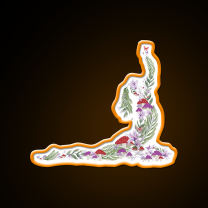 Breath Of The Forest Yoga Silhouette Mushrooms Leaves Yoga Led Neon Sign Rgb Color