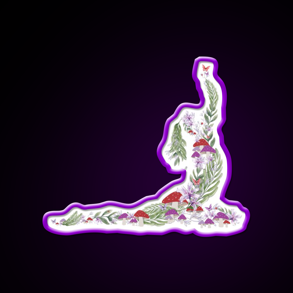 Breath Of The Forest Yoga Silhouette Mushrooms Leaves Yoga Led Neon Sign Rgb Color