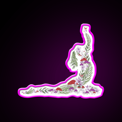 Breath Of The Forest Yoga Silhouette Mushrooms Leaves Yoga Led Neon Sign Rgb Color - Shineneon