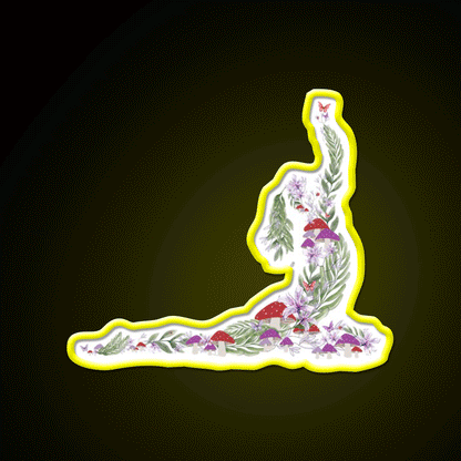 Breath Of The Forest Yoga Silhouette Mushrooms Leaves Yoga Led Neon Sign Rgb Color