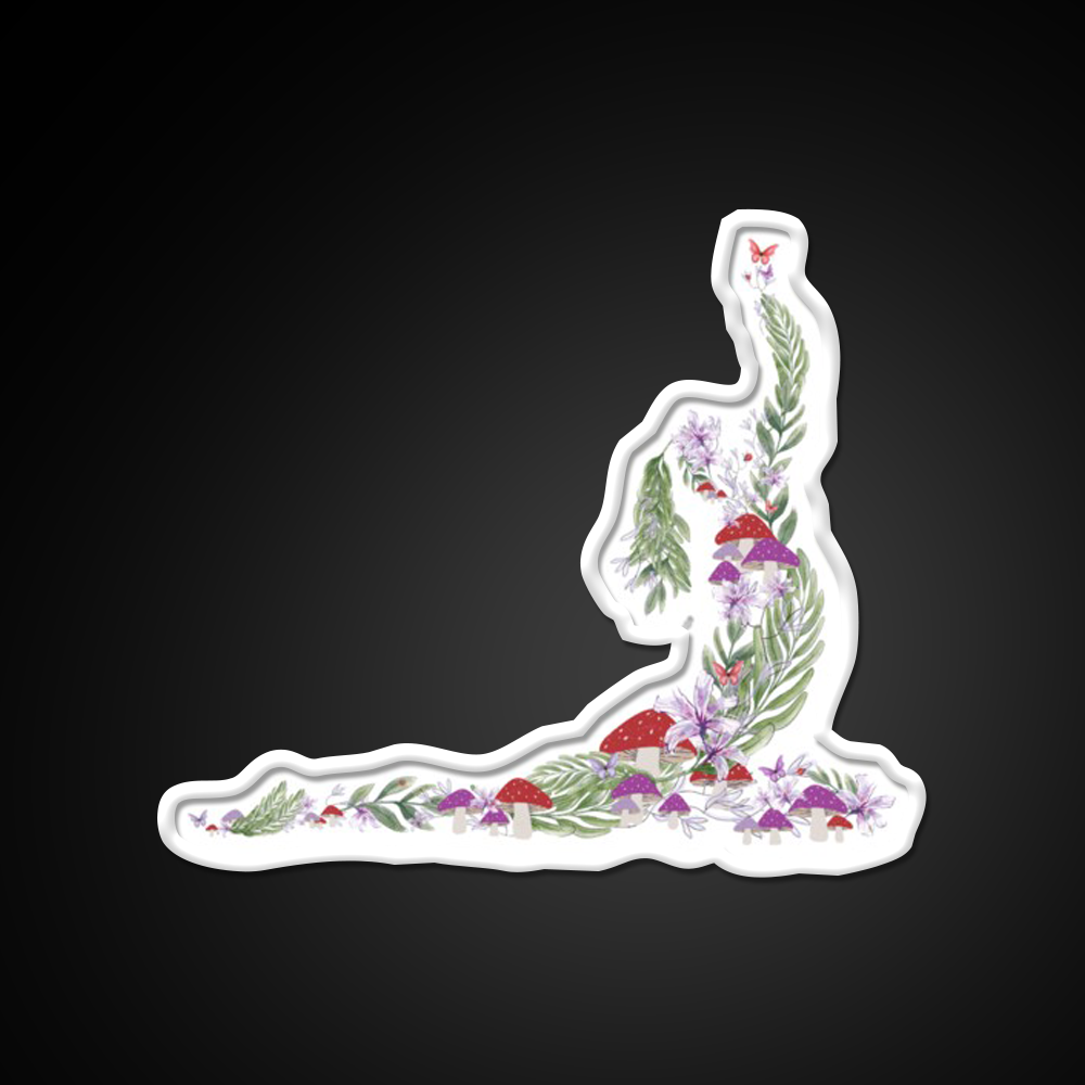 Breath Of The Forest Yoga Silhouette Mushrooms Leaves Yoga Led Neon Sign Rgb Color