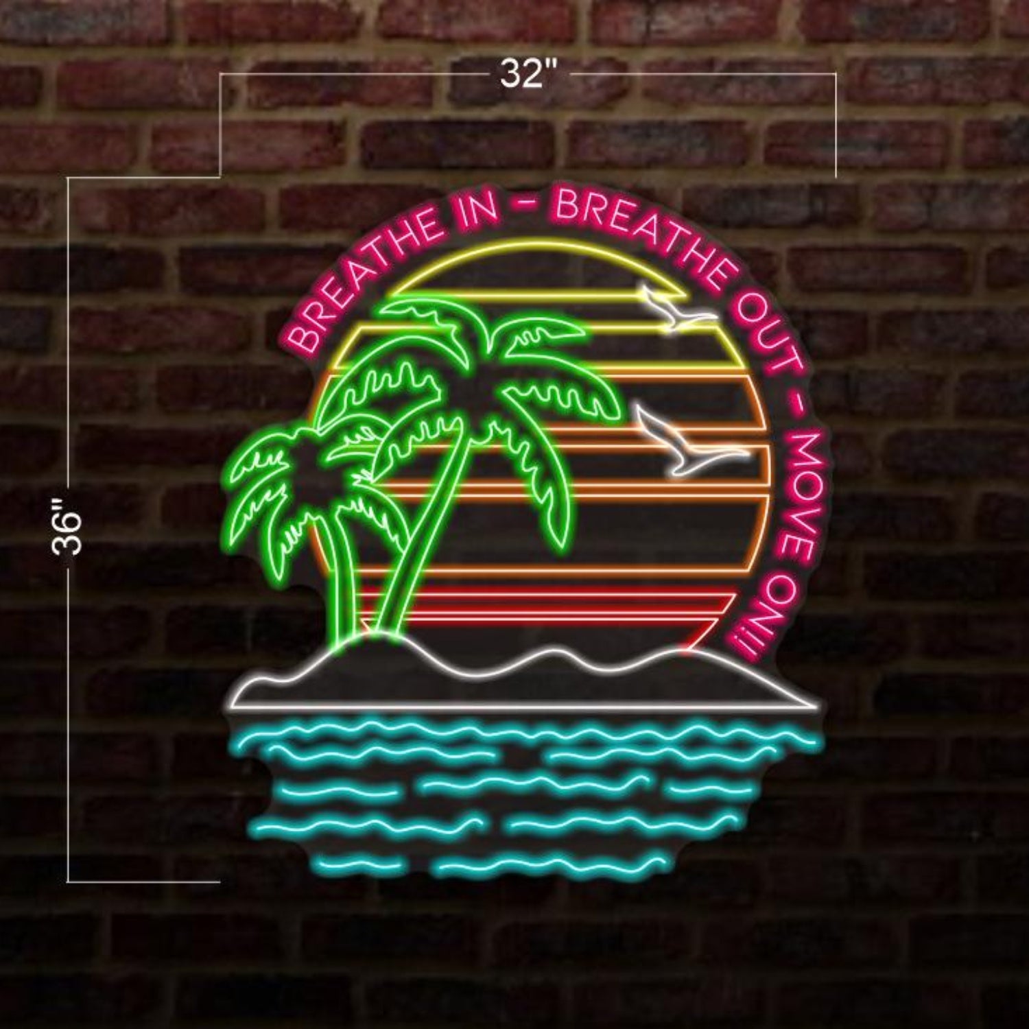 Breathe In Breathe Out Move On Tropical Beach Led Neon Sign | Shineneon