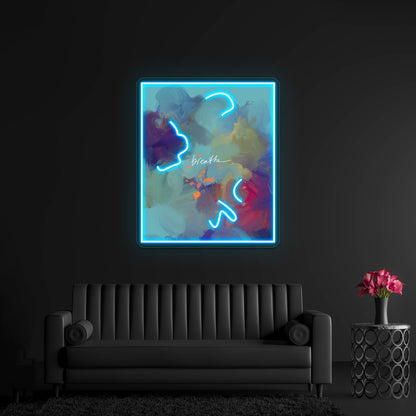 Breathe Inspirational Blue Abstract Art Painting Wall Artwork Neon Signs