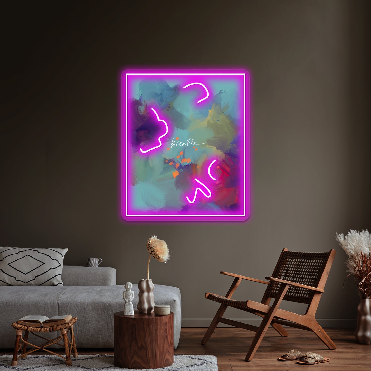 Breathe Inspirational Blue Abstract Art Painting Wall Artwork Neon Signs