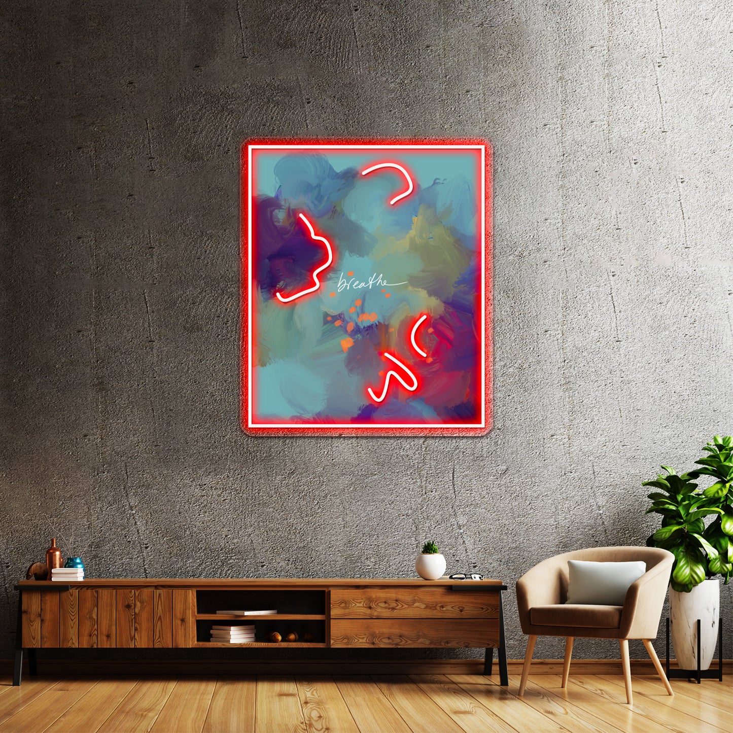 Breathe Inspirational Blue Abstract Art Painting Wall Artwork Neon Signs