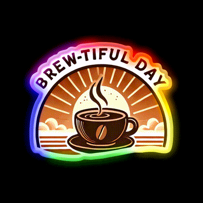 Brew Tiful Day Cup Of Coffee Cafe Led Neon Sign Espresso Bar Art Rgb Color
