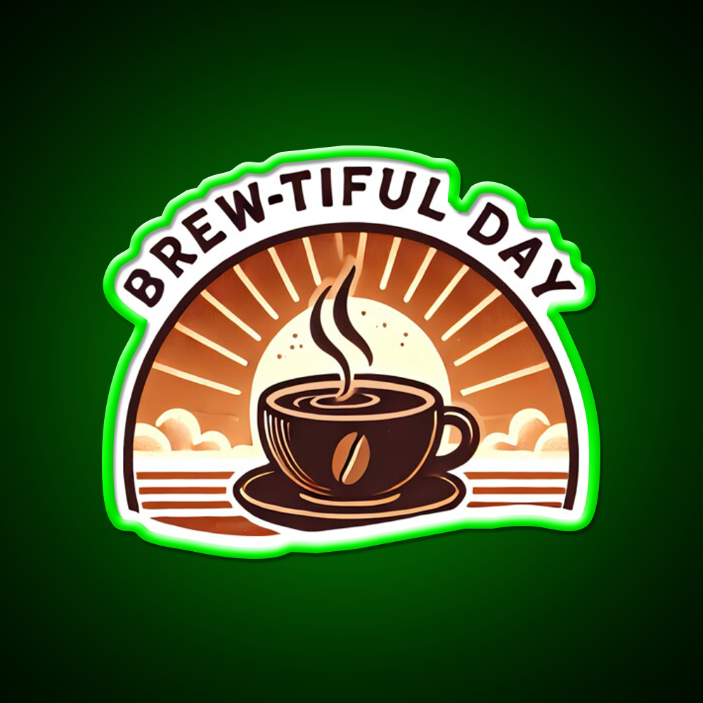 Brew Tiful Day Cup Of Coffee Cafe Led Neon Sign Espresso Bar Art Rgb Color