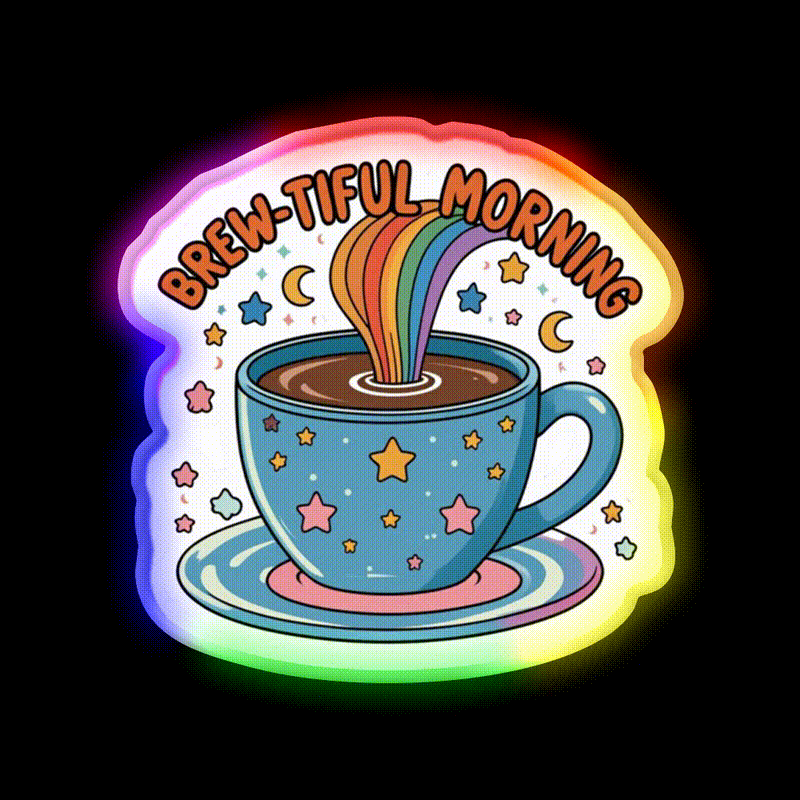 Brew Tiful Morning Rainbow Magic Cafe Led Neon Sign Espresso Bar Art Rgb Color