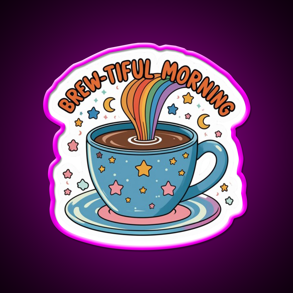 Brew Tiful Morning Rainbow Magic Cafe Led Neon Sign Espresso Bar Art Rgb Color