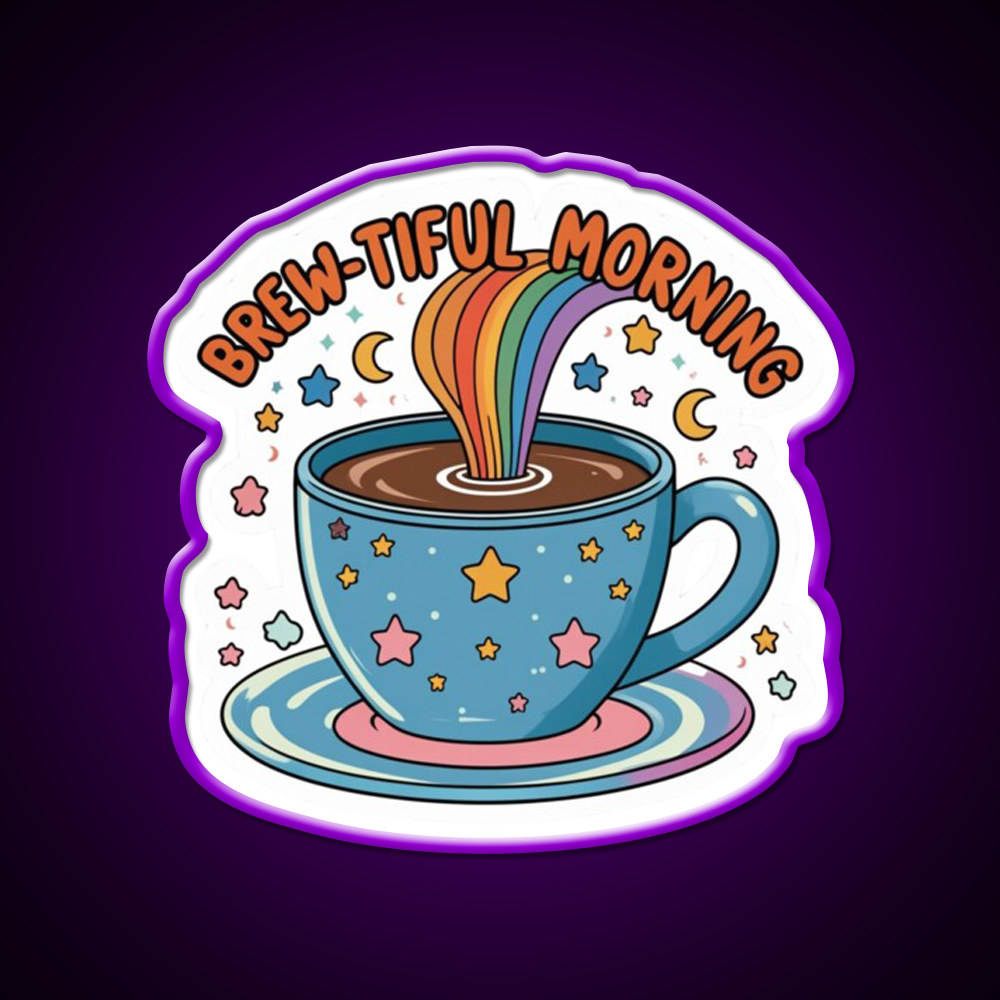 Brew Tiful Morning Rainbow Magic Cafe Led Neon Sign Espresso Bar Art Rgb Color
