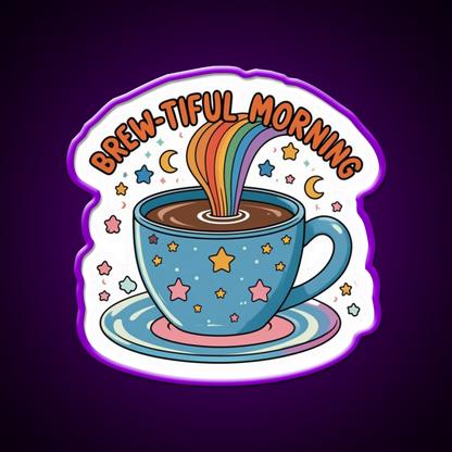 Brew Tiful Morning Rainbow Magic Cafe Led Neon Sign Espresso Bar Art Rgb Color