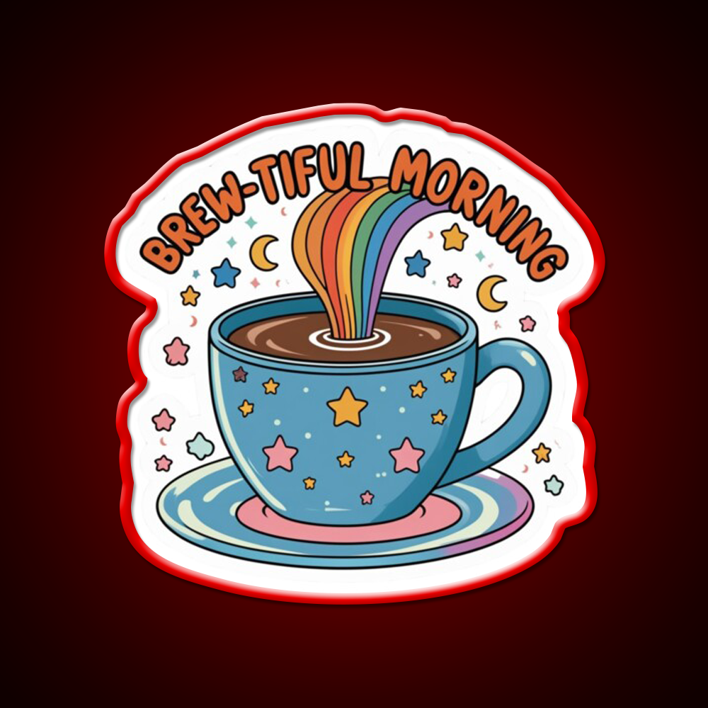 Brew Tiful Morning Rainbow Magic Cafe Led Neon Sign Espresso Bar Art Rgb Color