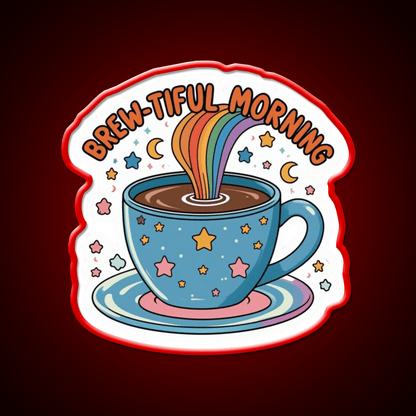 Brew Tiful Morning Rainbow Magic Cafe Led Neon Sign Espresso Bar Art Rgb Color - Shineneon