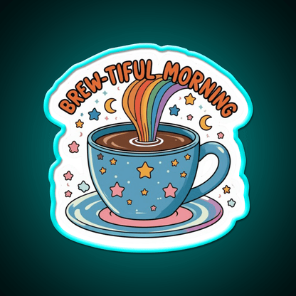Brew Tiful Morning Rainbow Magic Cafe Led Neon Sign Espresso Bar Art Rgb Color - Shineneon