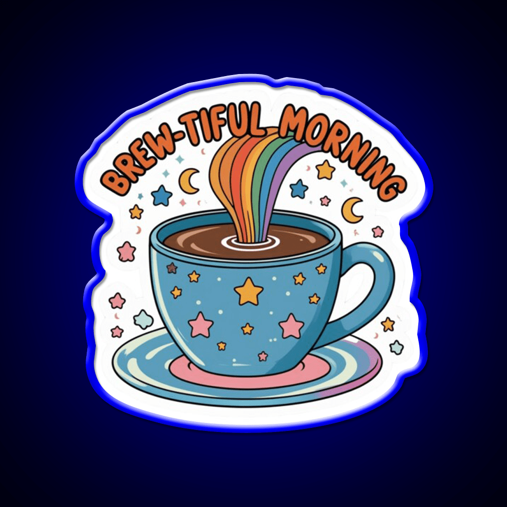 Brew Tiful Morning Rainbow Magic Cafe Led Neon Sign Espresso Bar Art Rgb Color - Shineneon