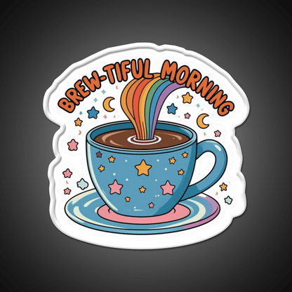 Brew Tiful Morning Rainbow Magic Cafe Led Neon Sign Espresso Bar Art Rgb Color - Shineneon